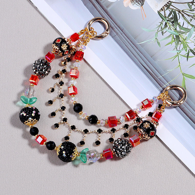 3 Chain Red Crystal Cube with 2 Green Leaves
