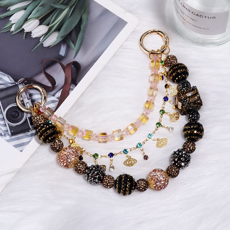 Pave Sparkly Black Gold with Evil Eye Phone/Bag Charm Chain Strap