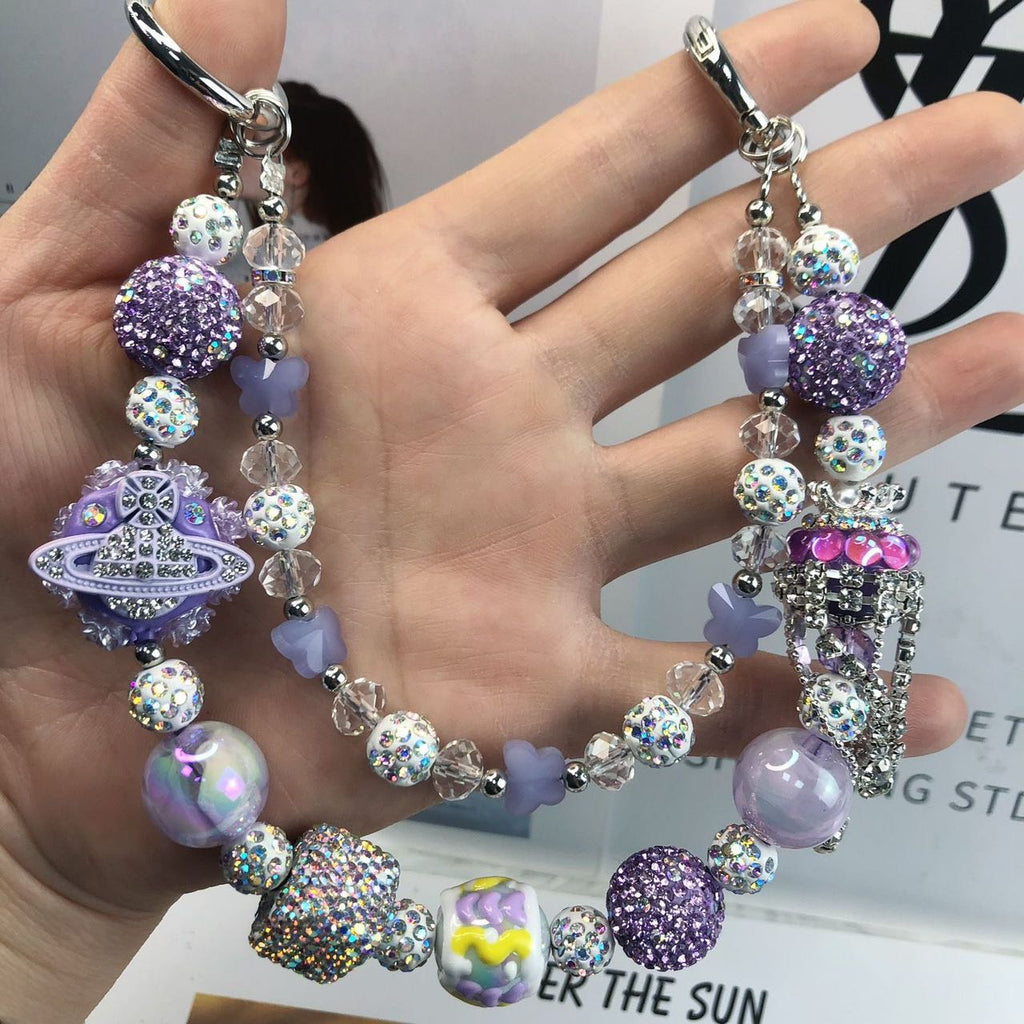 Unique Pave Sparkly Purple Saturn Phone/Bag Charm Chain Strap
