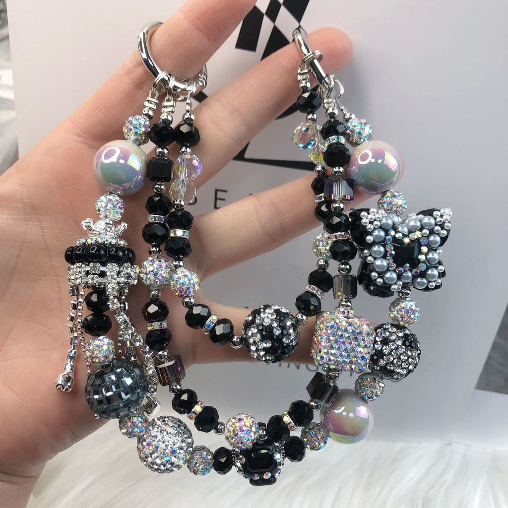Unique All Crystals Black Silver Pearl Butterfly Phone/Bag Charm Chain…