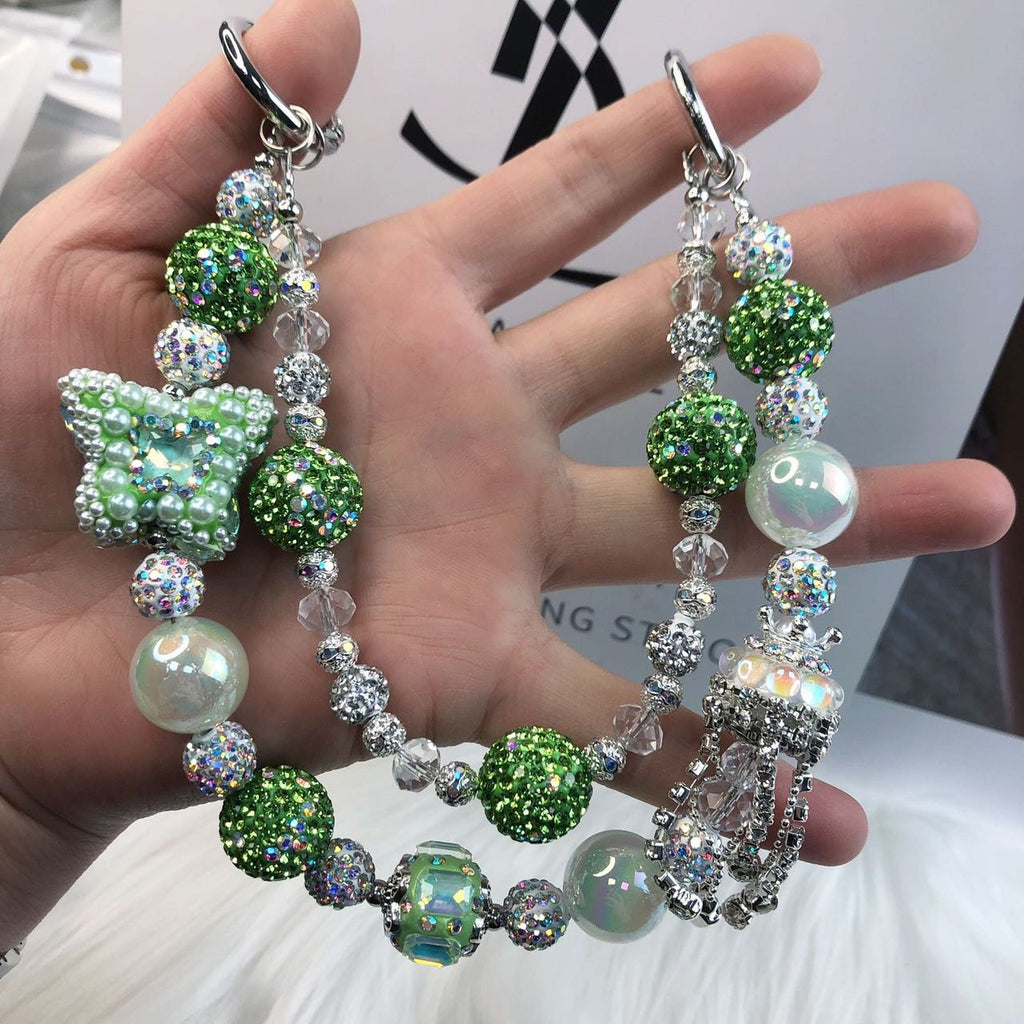 Sparkly Genstone Green Pearl Butterfly Phone/Bag Chain Charm Strap