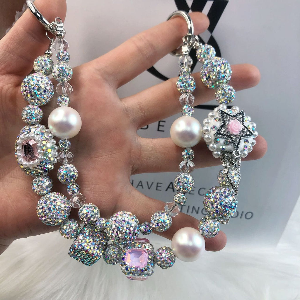 Gorgeous Sparkly Pink Accent with Pearl Star Phone Charm Chain