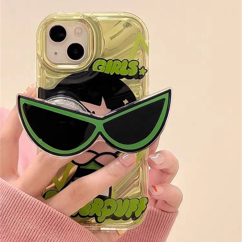 Cartoon Puff Girls with Sunglasses Pop Socket