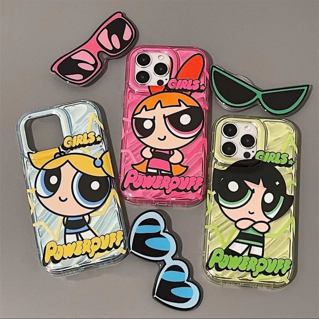 Cartoon Puff Girls with Sunglasses Pop Socket iPhone Case