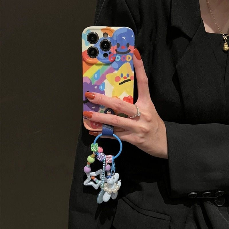 Colorful Star Cloud Rainbow Case with Long Chain and Charm