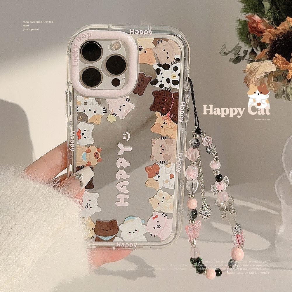 Mirrored Case with Cute Cat Border and Chain