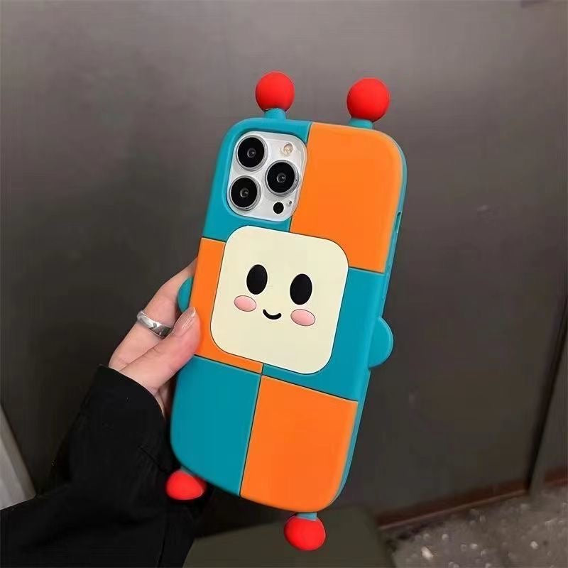 Cute Orange Green Robot Silicone iPhone Case
