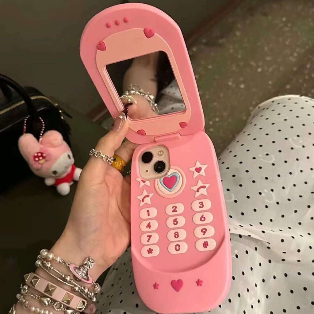Pink Girly Y2K Mirrored Flip Phone Silicon Case