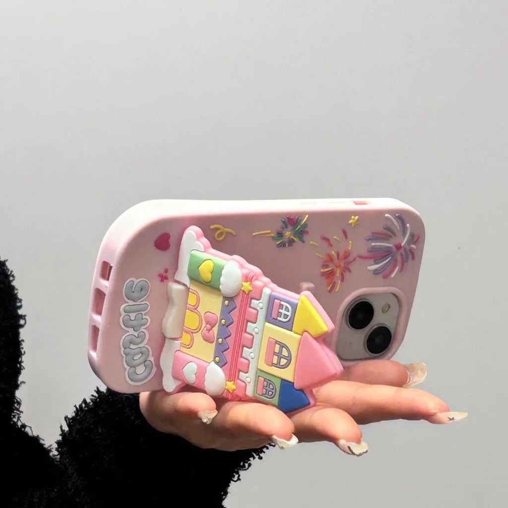 Pink Girly 3D Castel Mirror Grip Silicone iPhone Case