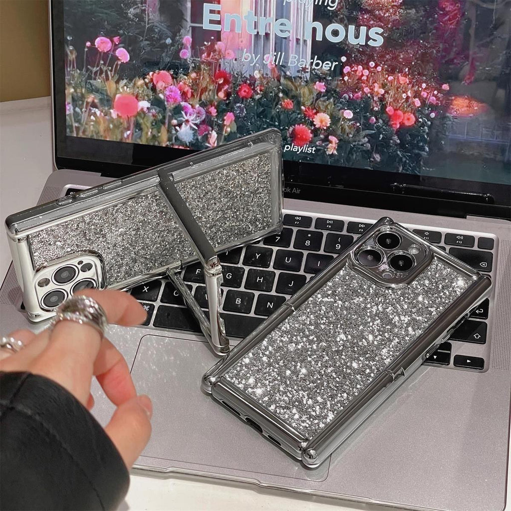 Chrome Metalic Glitter Rectangle iPhone Case with Stand