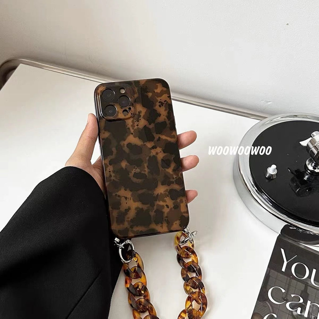 Trendy Stylish Tortoise Shell Print with Matching Chain iPhone Case