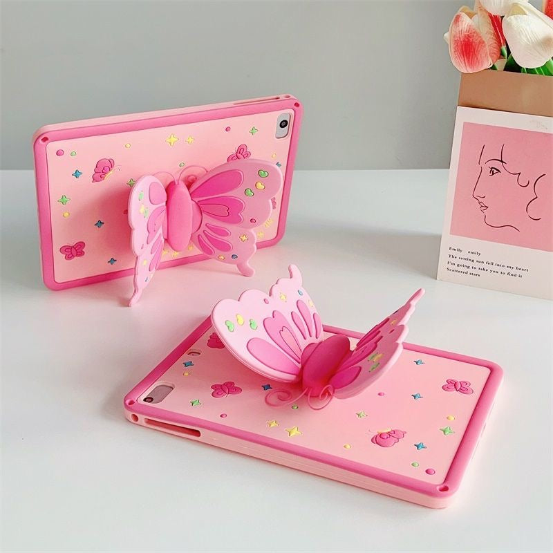 Pink Girly Butterfly Silicone iPad Case with Matching Stand