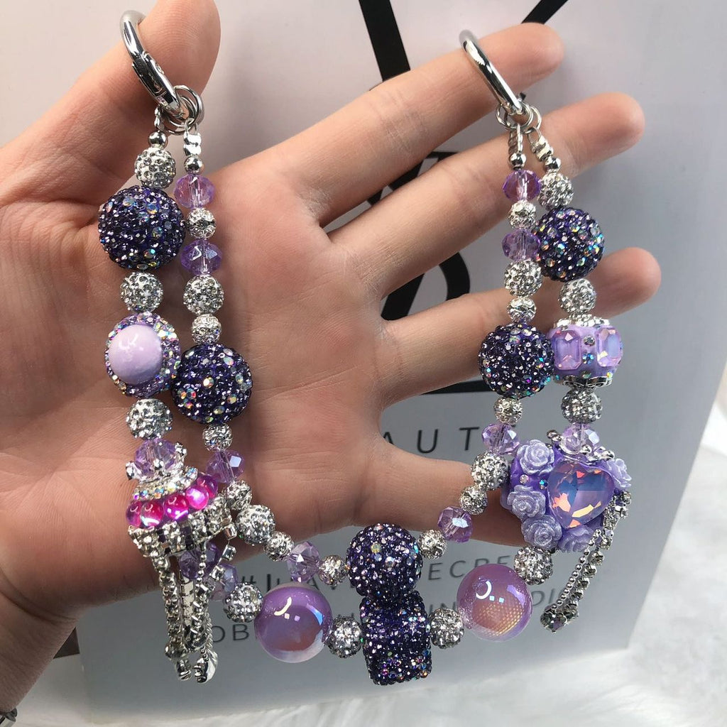 All Purple Crystal Heart Rose Phone/Bag Charm Chain Strap