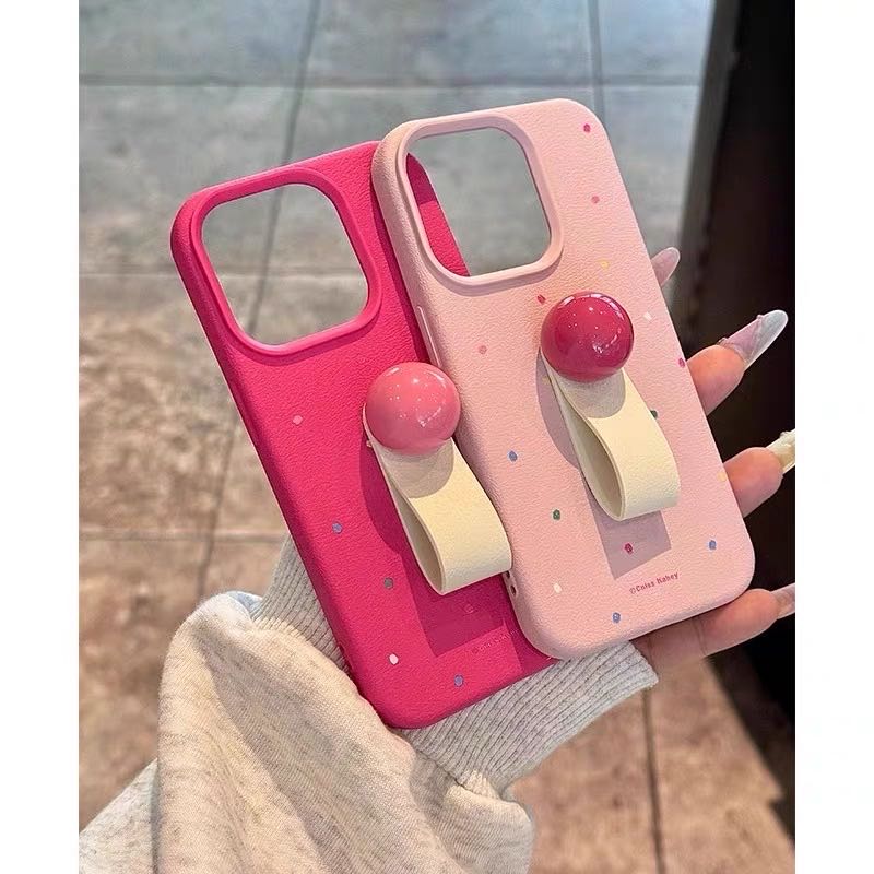 Polka Dot Pink Case with Finger Grip