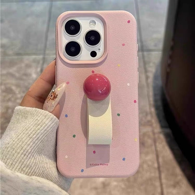 Polka Dot Pink Case with Finger Grip