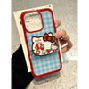 Japanese Kawaii Kitty Blue Checkered Case With Phone Grip