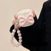 White Floral Case with Baby Pink Bow and Strap