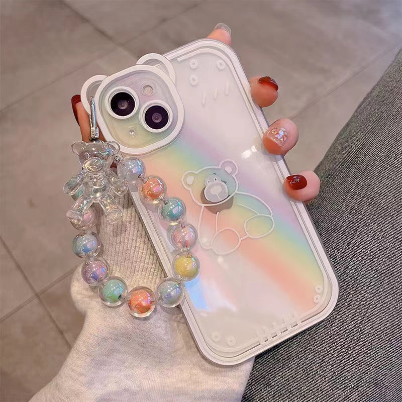 Super Kawaii Adorable Rainbow Clear Bear Shaped Camera Case With Strap