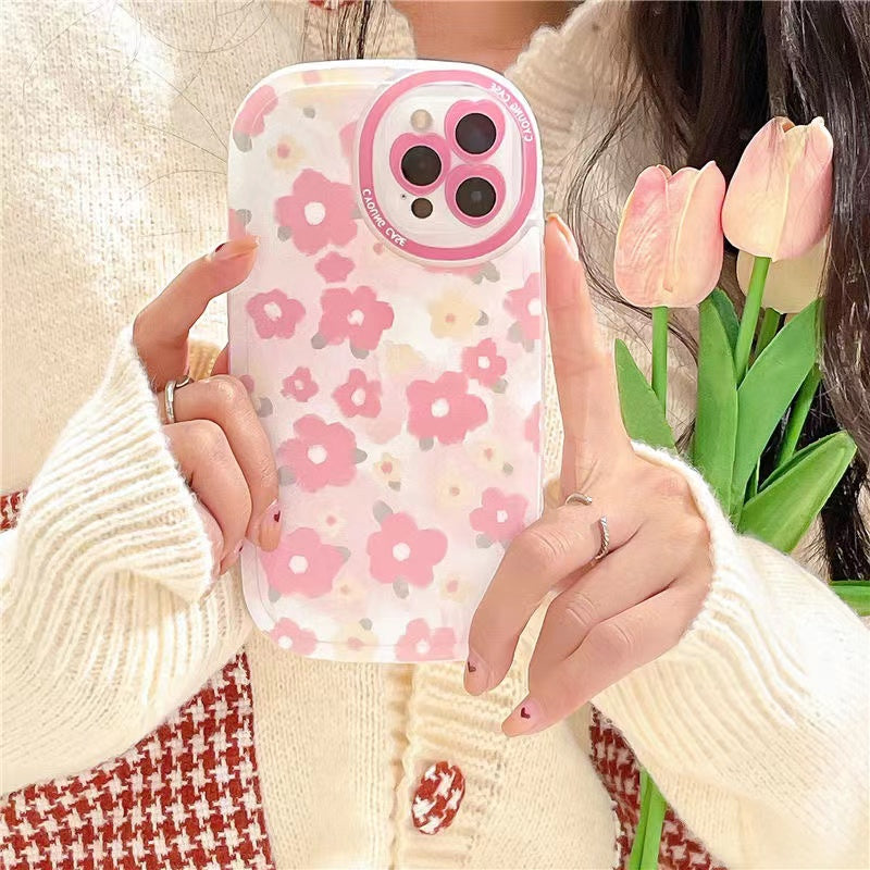 Anti-slip Shock-proof Girly Multiple Pink Flower Rounded Case