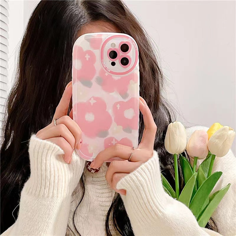 Anti-slip Shock-proof Girly Multiple Pink Flower Rounded Case