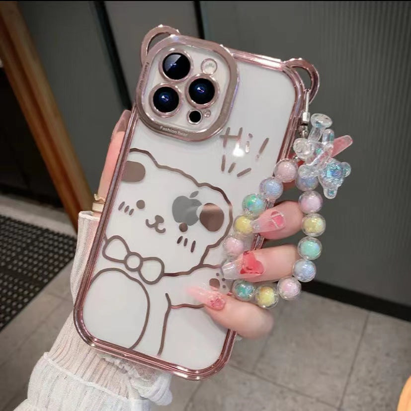 Cute Metallic Borders with 3D Bear Ears Charm Included iPhone Case