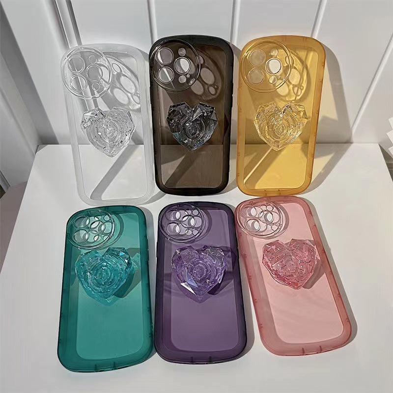 Clear Colorful Transparent Jelly Case with Matching 3D Heart Phone Grip