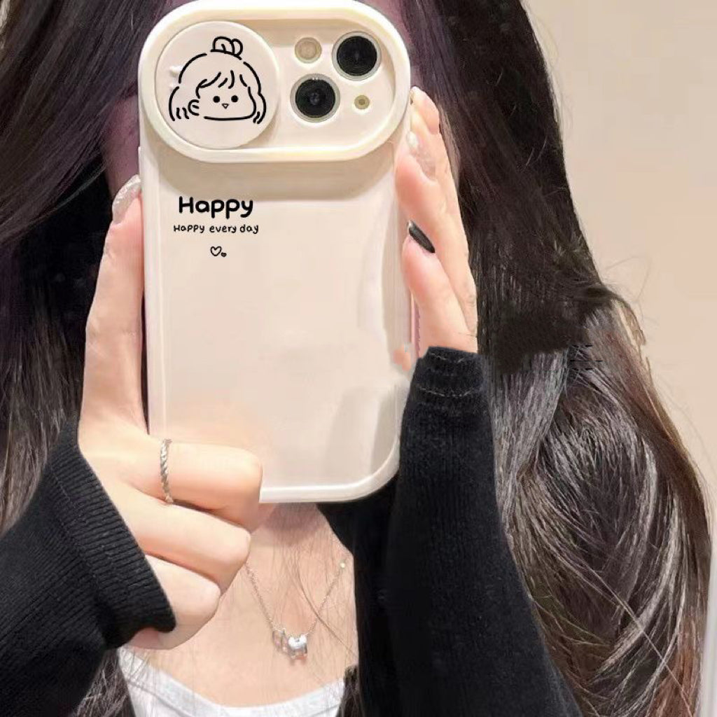 Lucky Boy, Happy Girl Round Case With Sliding Camera Protector