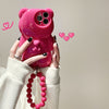 iPhone 14 Case | Girly Bright Pink 3D Bear Case with Bead Strap