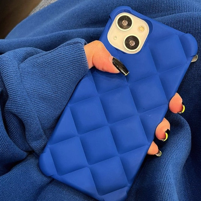 Blue mono colored textured quilt silicone case