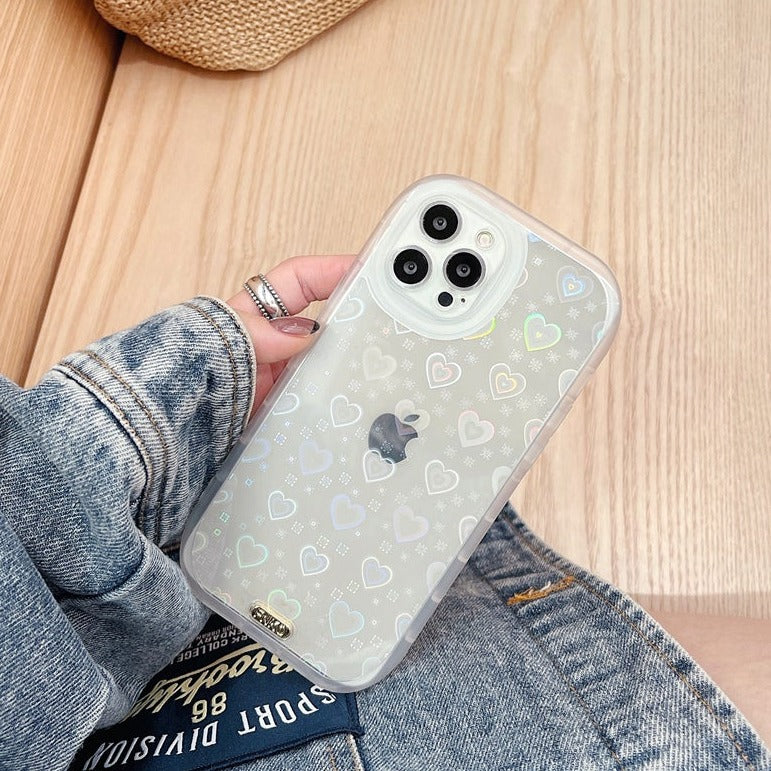 Simple Basic Clear Holographic Hearts Case 