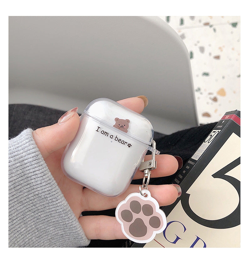 I Am A Bear Clear Airpod Case With Paw Charm