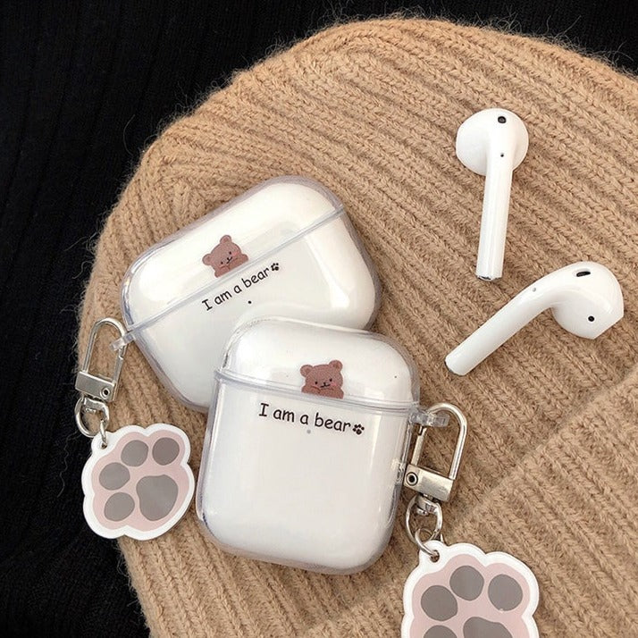I Am A Bear Clear Airpod Case With Paw Charm