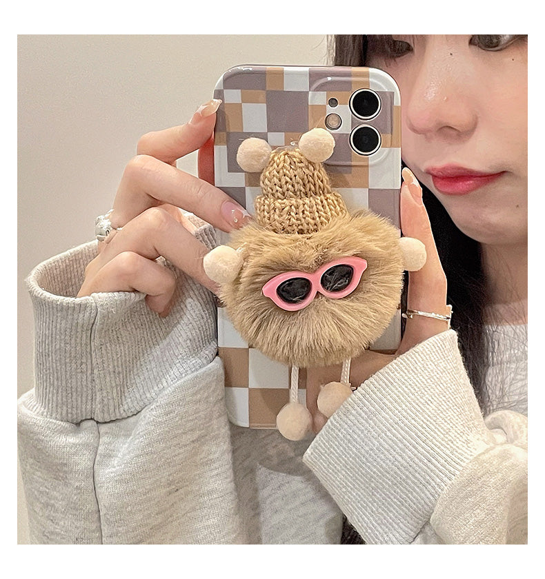 Funny Cute Winter Furball Monster With Glasses Case