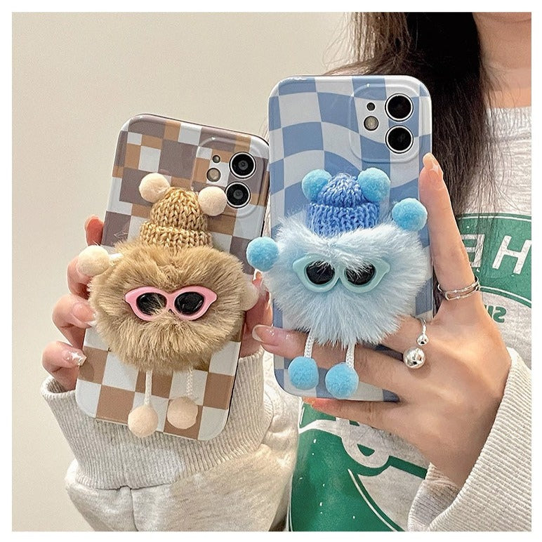 Funny Cute Winter Furball Monster With Glasses Case