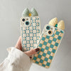 Shock-resistant Pastel Green Yellow Checkered Pattern Bow Case