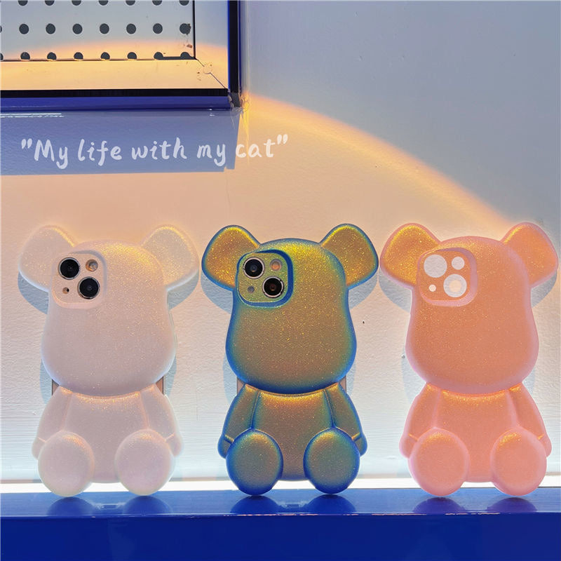 Anti-slip Colorful Iridescent Bear Shaped Silicone Case